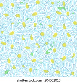 Seamless pattern with hand drawn camomiles. Vector illustration.