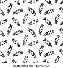 Seamless pattern hand drawn candy. Doodle black sketch. Sign symbol. Decoration element. Isolated on white background. Flat design. Vector illustration.