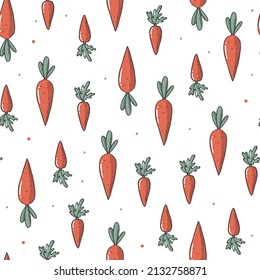 Seamless pattern with hand drawn carrots on white background. Good for wrapping paper, package, textile prints, backgrounds, wallpaper, etc. EPS 10