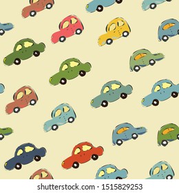 Seamless Pattern with Hand Drawn Cars. Scandinavian Style. vector Illustration 