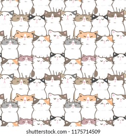 Seamless Pattern with Hand Drawn Cartoon Cat Design