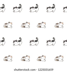 Seamless Pattern of Hand Drawn Cartoon Cat Design on White Background