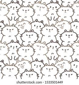 Seamless Pattern with Hand Drawn Cartoon Cat Design