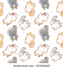 Seamless Pattern With Hand Drawn Cartoon Cat Illustration Design On White Background