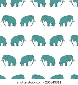 Seamless pattern with hand drawn cartoon colorful elephants, vector illustration with doodles