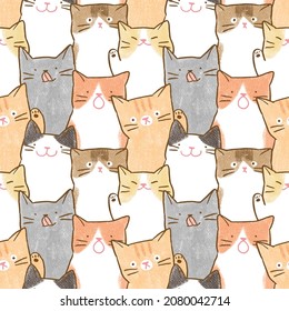 Seamless Pattern of Hand Drawn Cartoon Cat Design