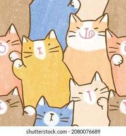 Seamless Pattern of Hand Drawn Cartoon Cat Design