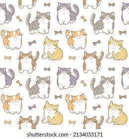 Seamless Pattern with Hand Drawn Cartoon Cat Design on White Background