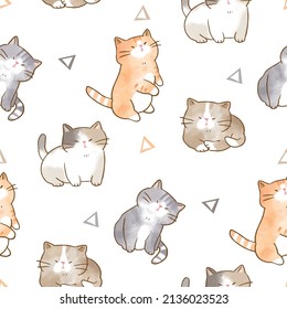 Seamless Pattern Hand Drawn Cartoon Cat Stock Vector Royalty Free Shutterstock