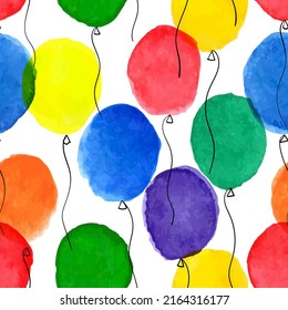 seamless pattern hand drawn cartoon watercolor balloons symbols of birthday party. design holiday greeting card and invitation of wedding, Happy mother day, birthday, Valentines day and holidays