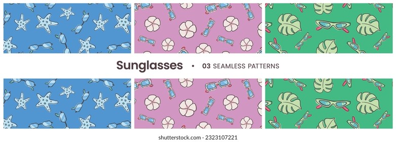 Seamless pattern with hand drawn cartoon trendy sunglasses. Vector illustration EPS10