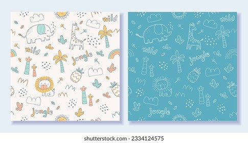 Seamless pattern hand drawn cartoon cute background Used for printing, wallpaper, children's clothing pattern design. vector illustration
