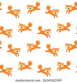 Seamless pattern with hand drawn cartoon fox with trendy texture. Repeating image for printing on wrapping paper and canvas, on children's clothes, posters or website banners