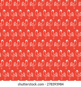 Seamless pattern with hand drawn cartoon roosters.