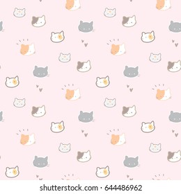 Sencillo patrón de gato dibujado a mano con fondo rosa claro