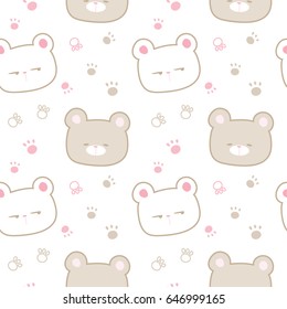 Seamless Pattern of Hand Drawn Cartoon Bears on White Background