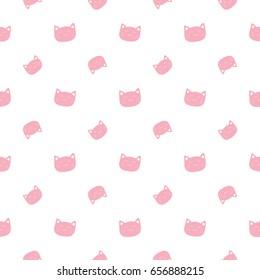 Seamless Pattern of Hand Drawn Cartoon Cat on White Background