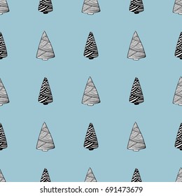 a seamless pattern with hand drawn cartoon doodle tree; a fir tree repeated background; great for winter wrapping; christmas packaging; new year fabric