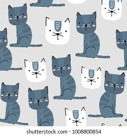 Seamless pattern with hand drawn cats. Creative childish background. Perfect for kids apparel,fabric, textile, nursery decoration,wrapping paper.Vector Illustration