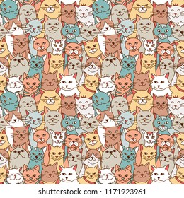 Seamless pattern of hand drawn cats