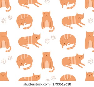 Nahtloses Muster handgezeichnete Katzen Vektorgrafik auf weißem Hintergrund