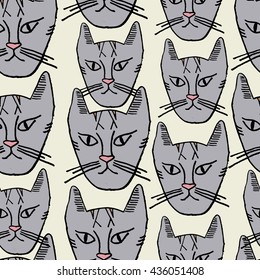 Seamless pattern with hand drawn cats. Doodle texture.