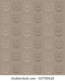 Seamless pattern with hand drawn cats. Kittens vector illustration. 