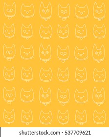 Seamless pattern with hand drawn cats. Kittens vector illustration. 