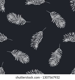 Seamless pattern with hand drawn chalk coconut palm leaves