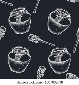 Seamless pattern with hand drawn chalk honey