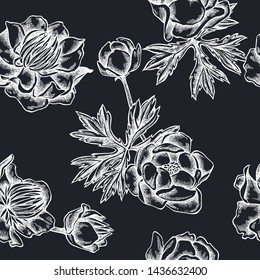 Seamless pattern with hand drawn chalk globeflower