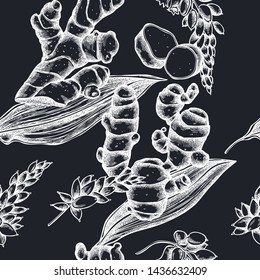 Seamless pattern with hand drawn chalk ginger