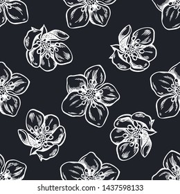 Seamless pattern with hand drawn chalk strawberry