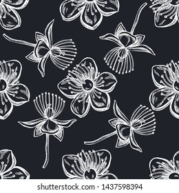 Seamless pattern with hand drawn chalk hypericum