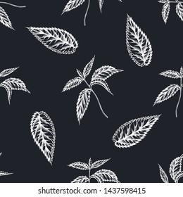 Seamless pattern with hand drawn chalk nettle