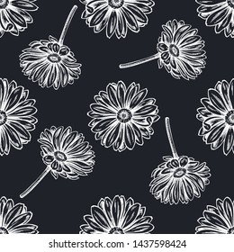 Seamless pattern with hand drawn chalk calendula
