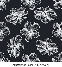 Seamless pattern with hand drawn chalk meadow geranium