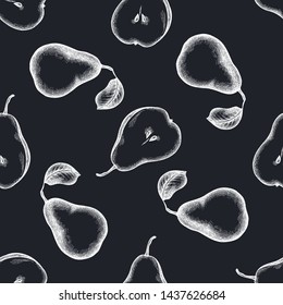 Seamless pattern with hand drawn chalk pears