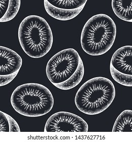 Seamless pattern with hand drawn chalk kiwi