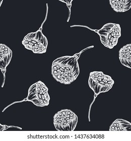 Seamless pattern with hand drawn chalk lotus