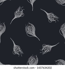 Seamless pattern with hand drawn chalk feather grass