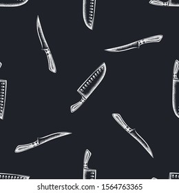 Seamless pattern with hand drawn chalk Chef s knifes