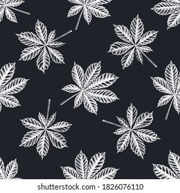 Seamless pattern with hand drawn chalk horse chestnut