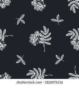 Seamless pattern with hand drawn chalk rowan