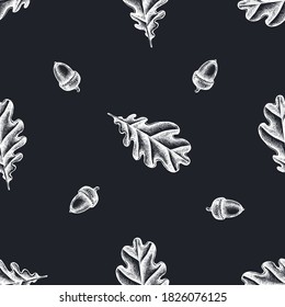 Seamless pattern with hand drawn chalk oak