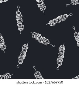 Seamless pattern with hand drawn chalk kebab