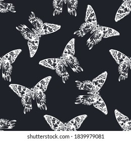 Seamless pattern with hand drawn chalk madagascan sunset moth