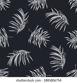 Seamless pattern with hand drawn chalk tropical palm leaves