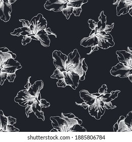 Seamless pattern with hand drawn chalk lily