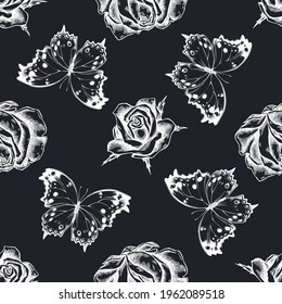 Motif harmonieux de craie dessinée à la main, nacre, roses